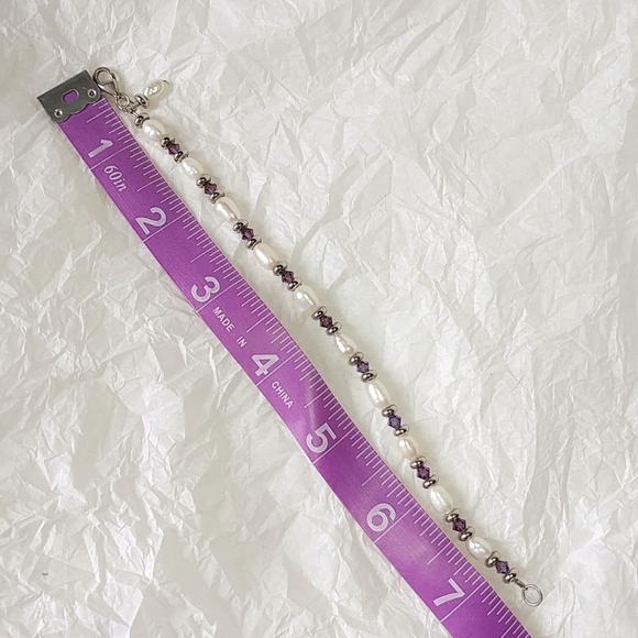 STERLING SILVER FRESHWATER PEARL BRACELET - PURPLE CRYSTALS - Picture 4 of 6